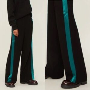 Maje Black Wide Leg Pants with Blue Stripe